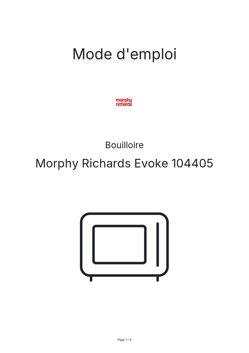 Page n°1 - Mode d'emploi Morphy Richards Evoke 104405