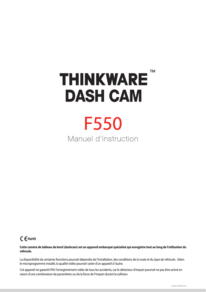 Image de la première page du manuel de l'appareil F550
