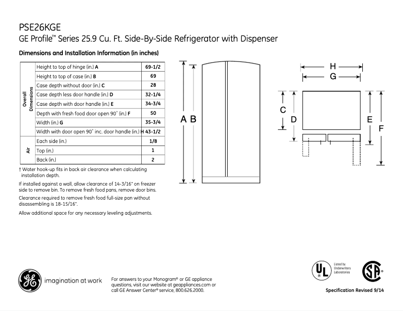 Image de la première page du manuel de l'appareil Profile PSE26KGEWW