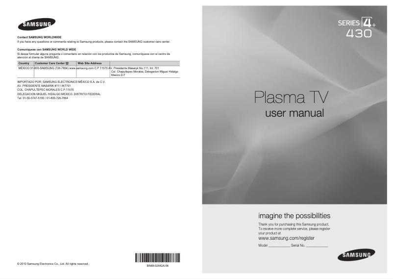 Page 1 de la notice Manuel utilisateur Samsung PL50C433