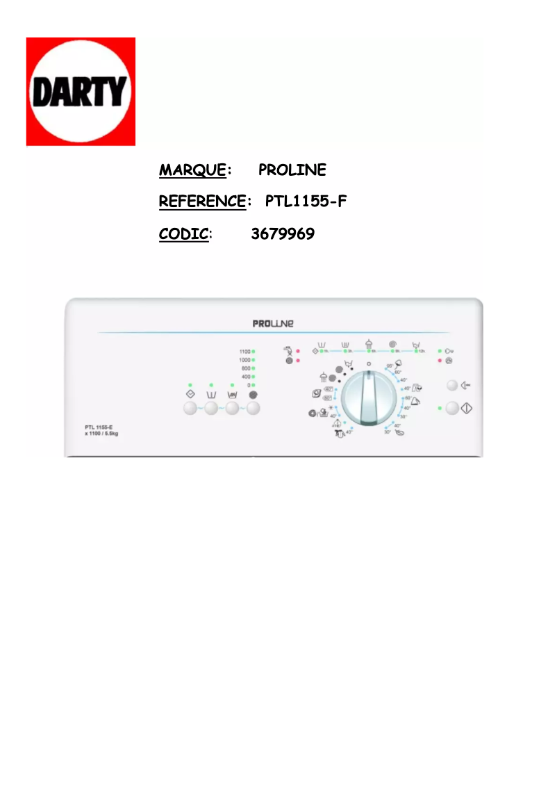 Page 1 de la notice Manuel utilisateur Proline PTL1155-F