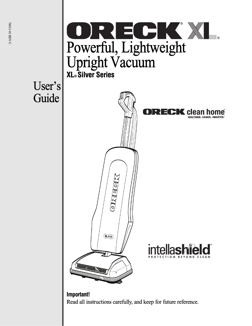 Page n°1 - Manuel utilisateur Oreck XL Silver Vacuum U3771