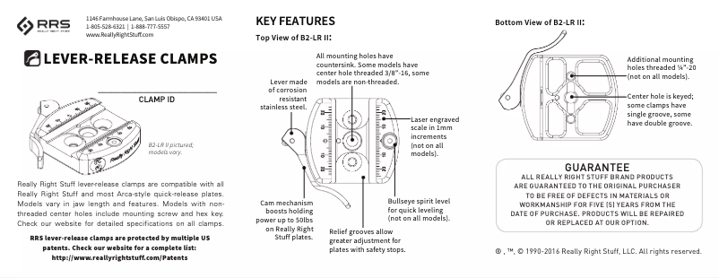 Page 1 de la notice Manuel utilisateur Really Right Stuff B2-40-LR