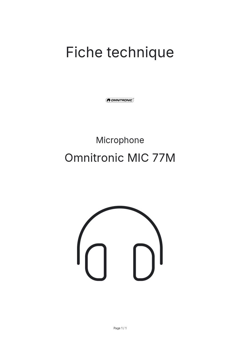 Page n°1 - Fiche technique Omnitronic MIC 77M