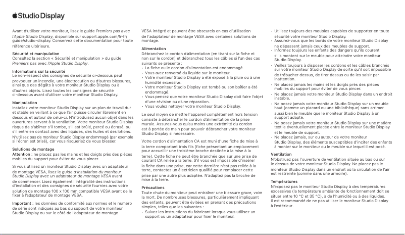 Page 1 de la notice Manuel utilisateur Apple Studio Display