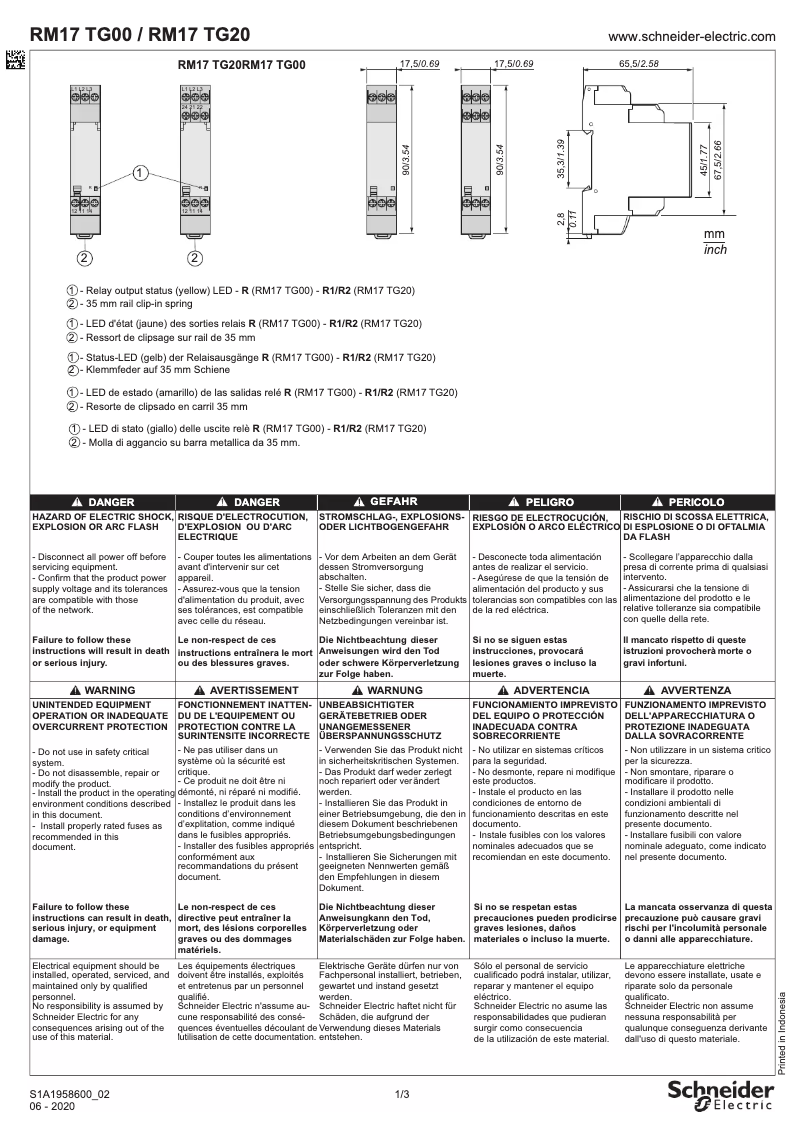 Page 1 de la notice Manuel utilisateur Schneider RM17TG20