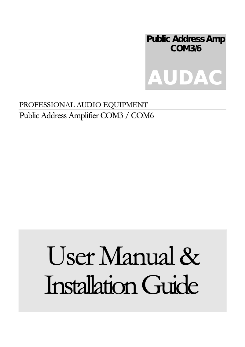 Page 1 de la notice Manuel utilisateur Audac COM3