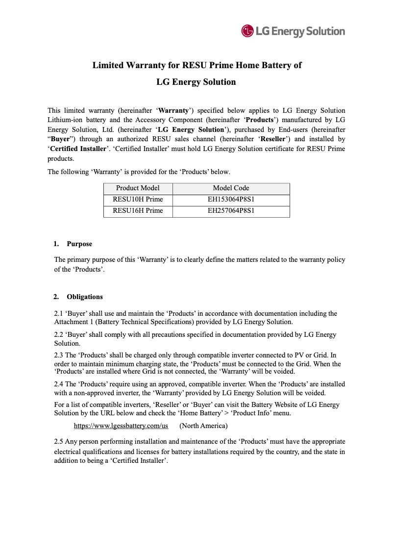 Page 1 de la notice Guide d'installation LG RESU16H Prime