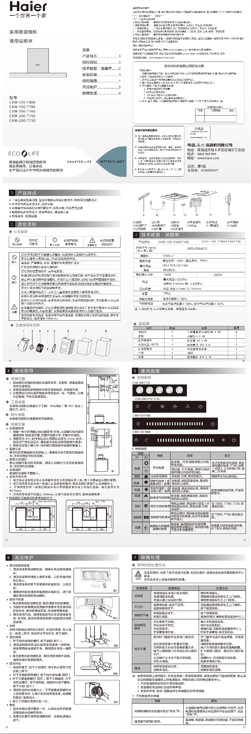 Page 1 de la notice Manuel utilisateur Haier CXW-150-T800