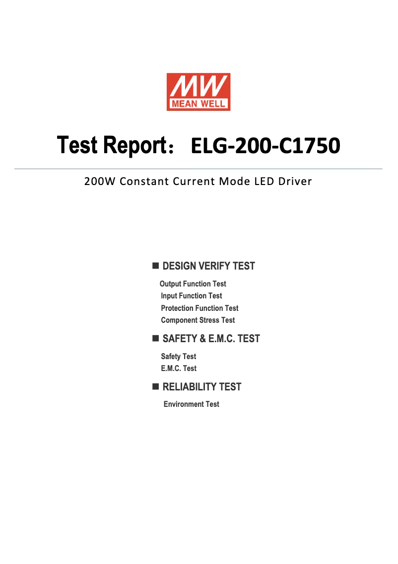 Page 1 de la notice Fiche technique Mean Well ELG-200-C1750