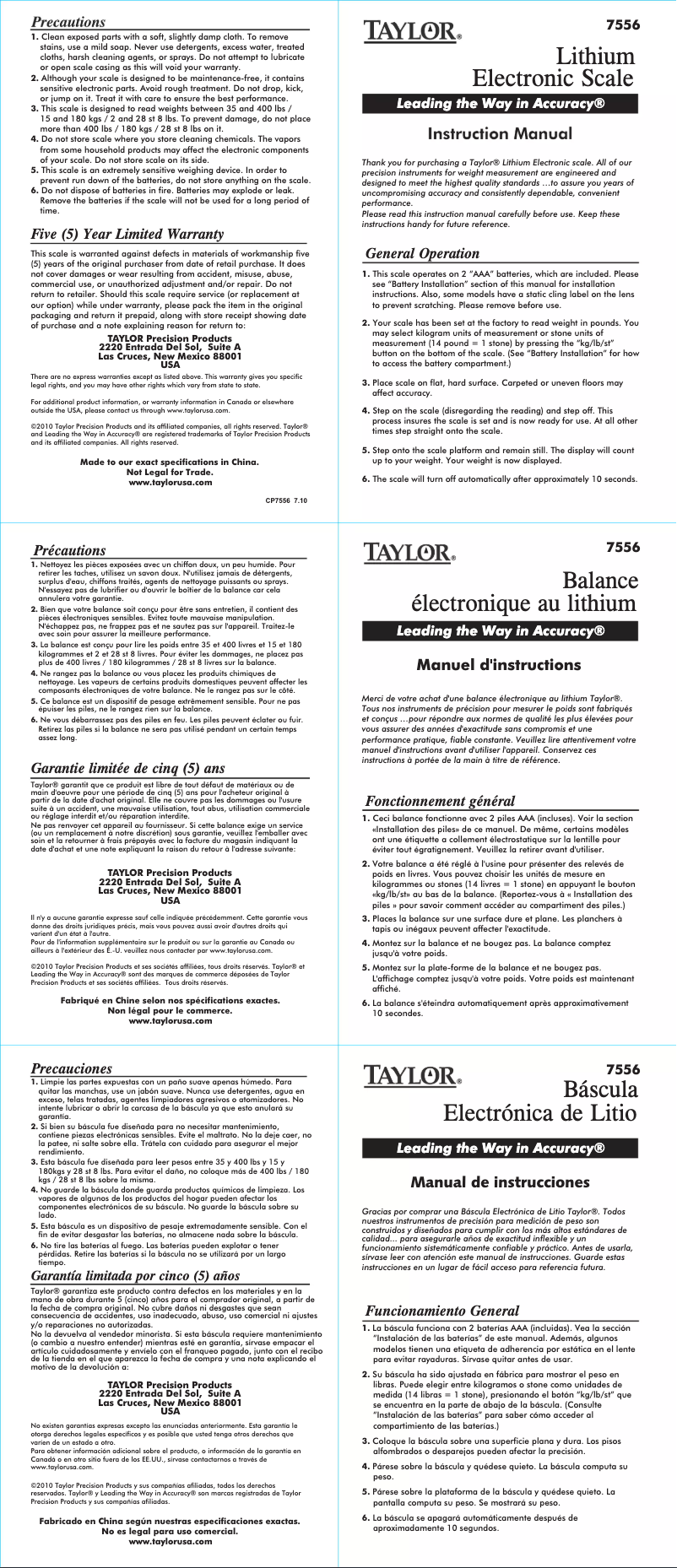 Page 1 de la notice Manuel utilisateur Taylor 7556