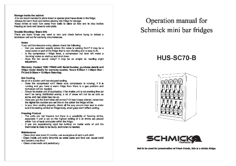 Page 1 de la notice Manuel utilisateur Schmick HUS-SC70-B