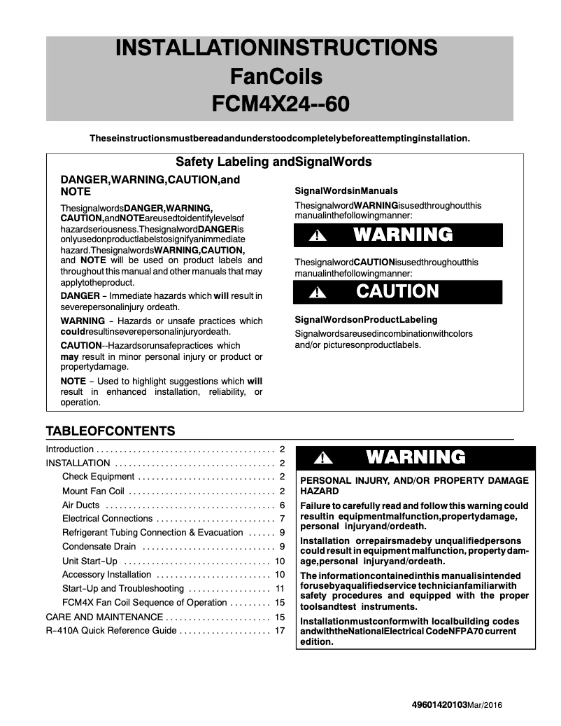 Page 1 de la notice Manuel utilisateur Arcoaire FCM4X6000AL