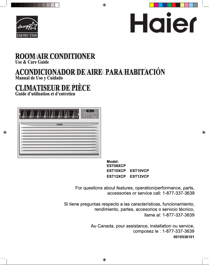 Page 1 de la notice Manuel d'utilisation et d'entretien Haier EST12VCP