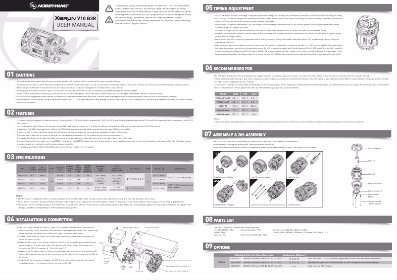 Page 1 de la notice Manuel utilisateur Hobbywing XeRun V10 G3R-17.5T
