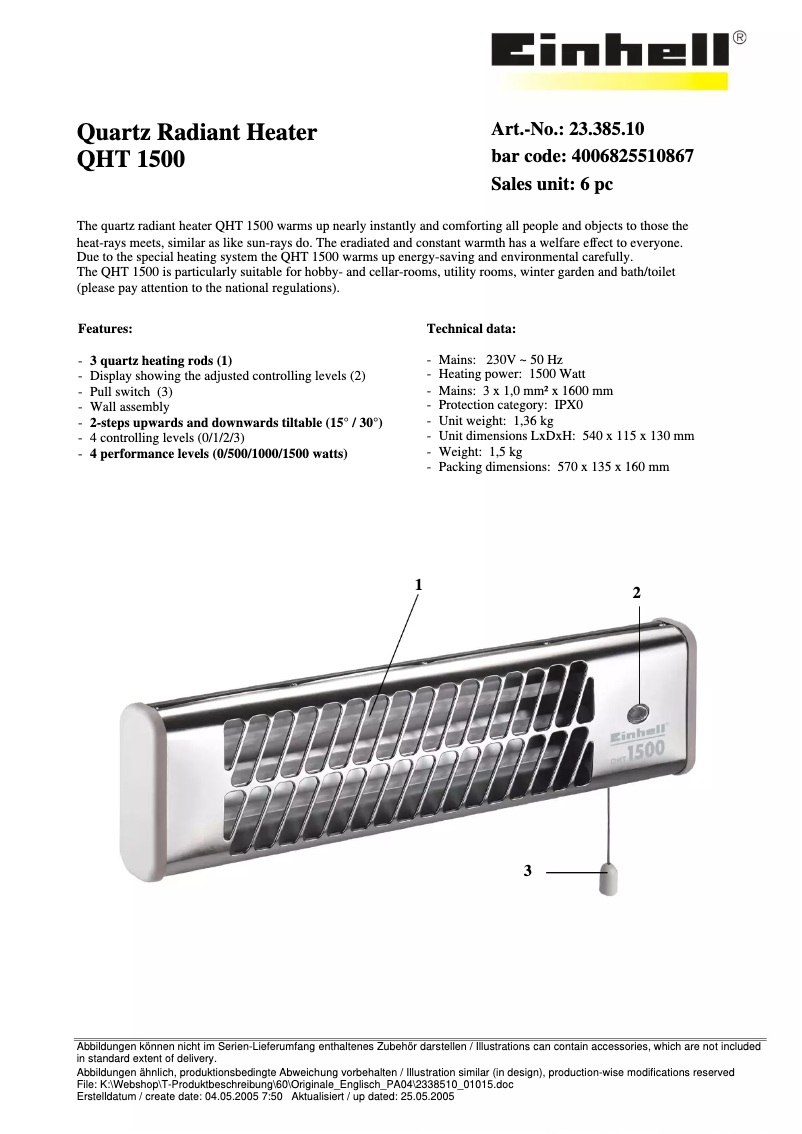 Page n°1 - Manuel utilisateur Einhell QHT 1500