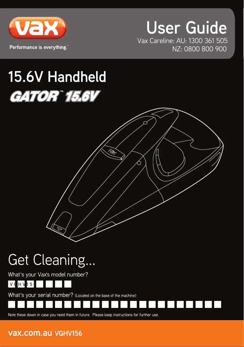 Image de la première page du manuel de l'appareil Gator 15.6V VGHV156