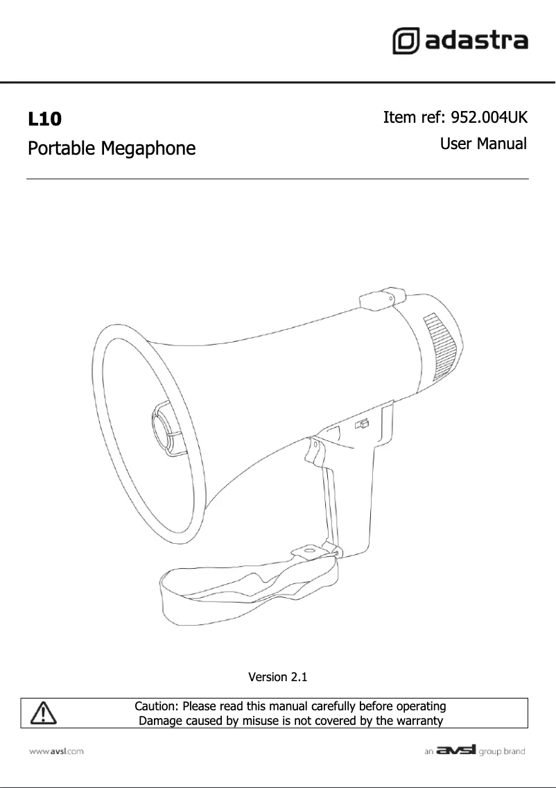 Page 1 de la notice Manuel utilisateur Adastra L10