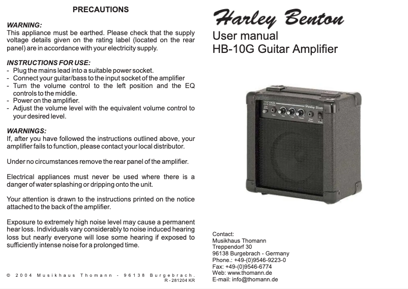 Image de la première page du manuel de l'appareil HB-10G