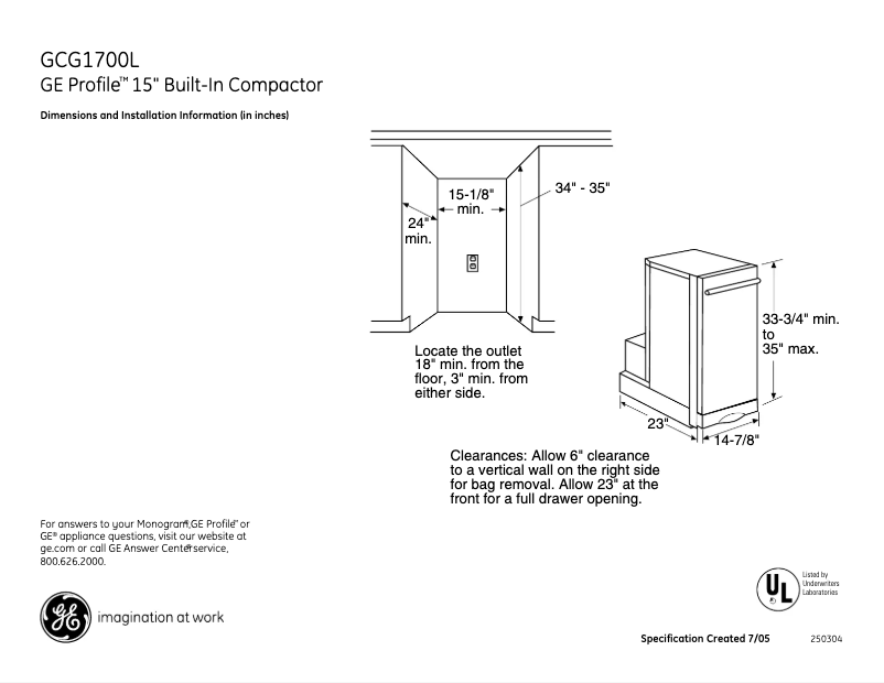 Page 1 de la notice Fiche technique GE Profile GCG1700LII