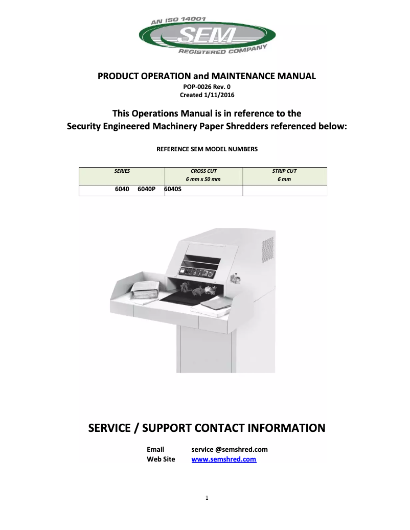 Page n°1 - Manuel utilisateur SEM 6040S