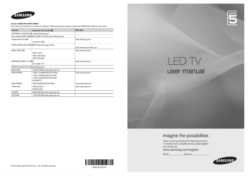 Page 1 de la notice Manuel utilisateur Samsung UA32C5000