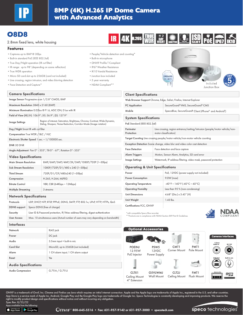 Page n°1 - Fiche technique Speco Technologies O8D8