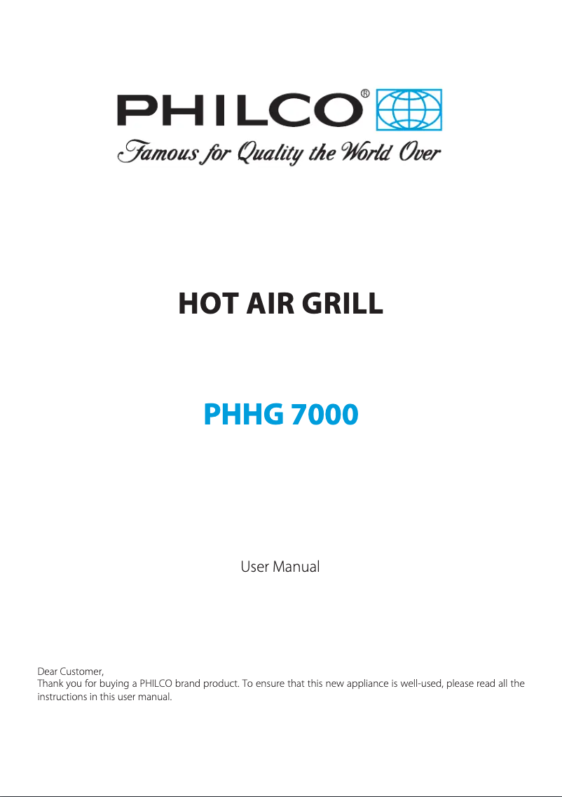 Page 1 de la notice Manuel utilisateur Philco PHHG 7000