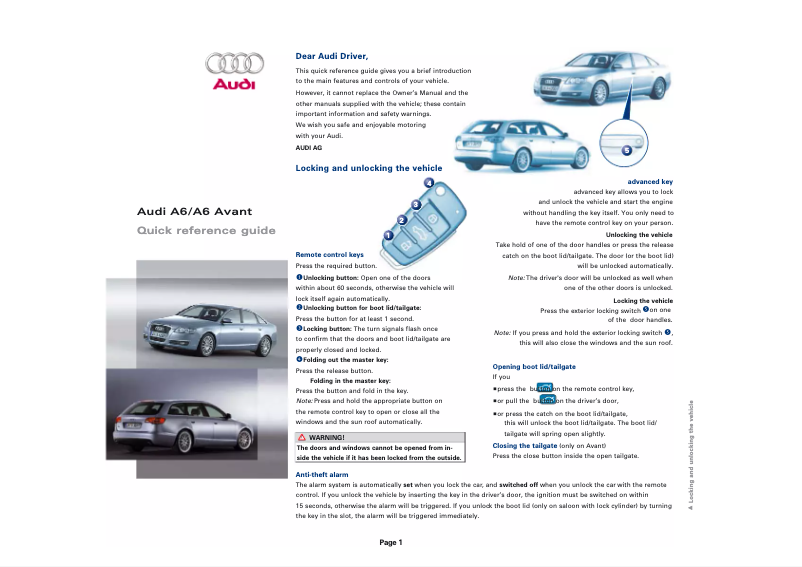 Page 1 de la notice Manuel utilisateur Audi A6 (2015)