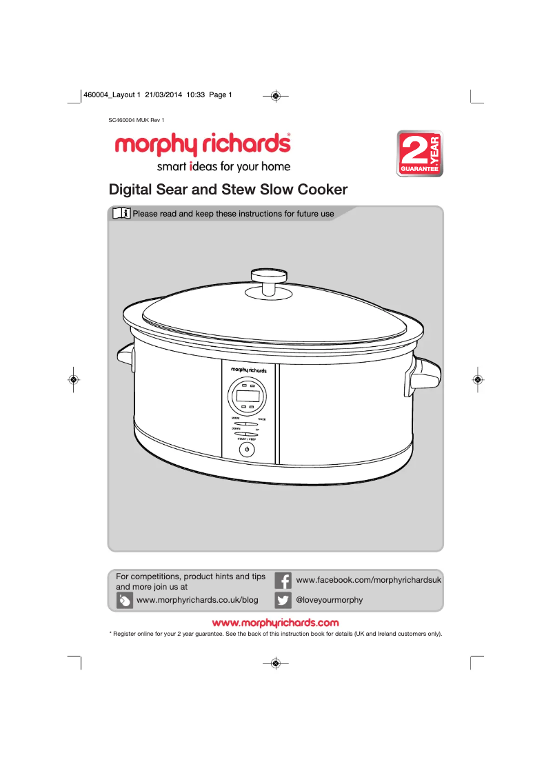 Page 1 de la notice Manuel utilisateur Morphy Richards 460005