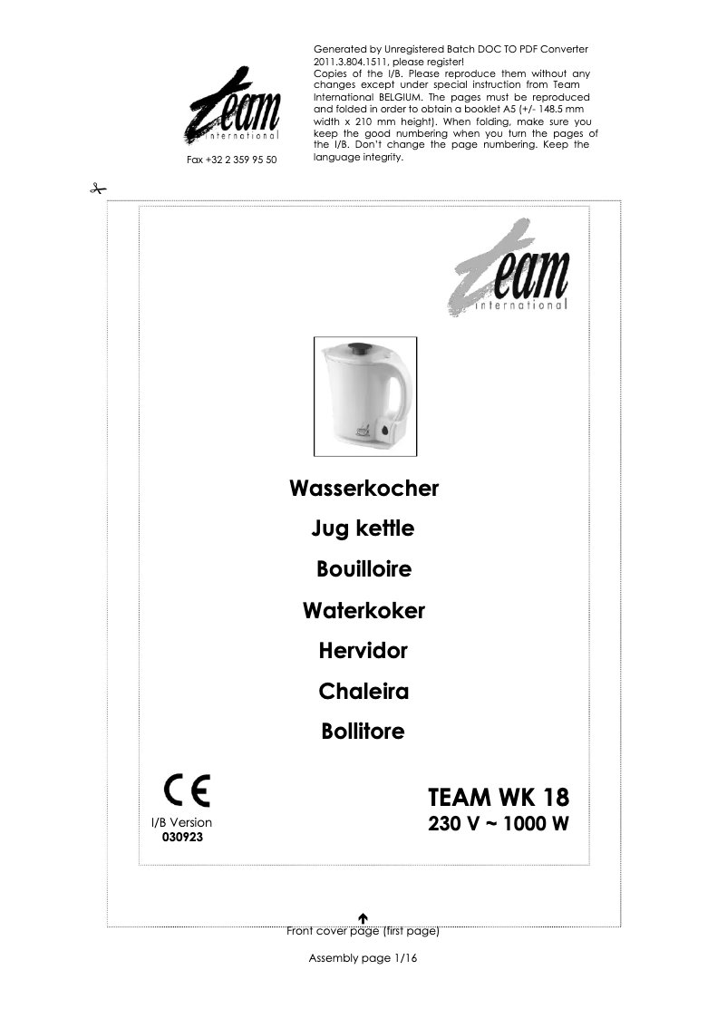 Image de la première page du manuel de l'appareil WK 18