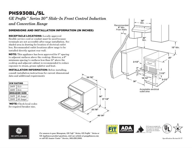 Page n°1 - Fiche technique GE Profile PHS930SLSS