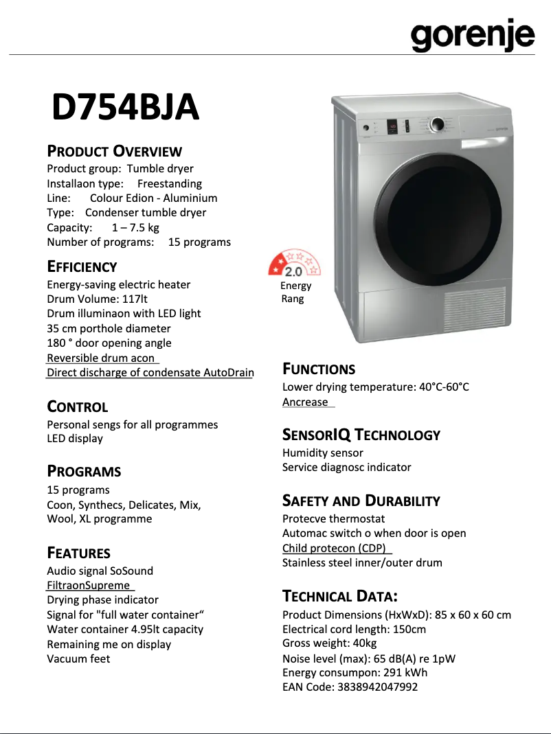 Image de la première page du manuel de l'appareil D754BJA