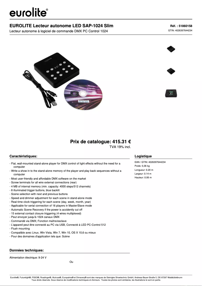 Página 1 del manual Ficha técnica Eurolite LED SAP-1024 Slim