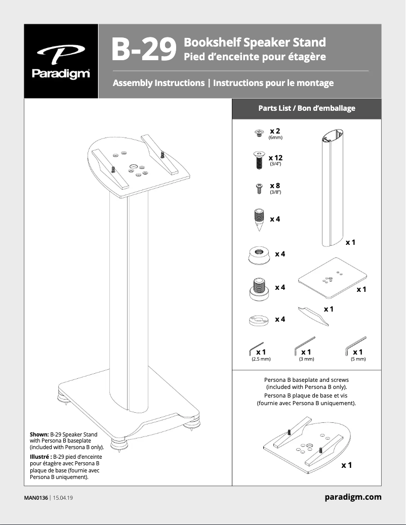 Page 1 de la notice Manuel utilisateur Paradigm B-29