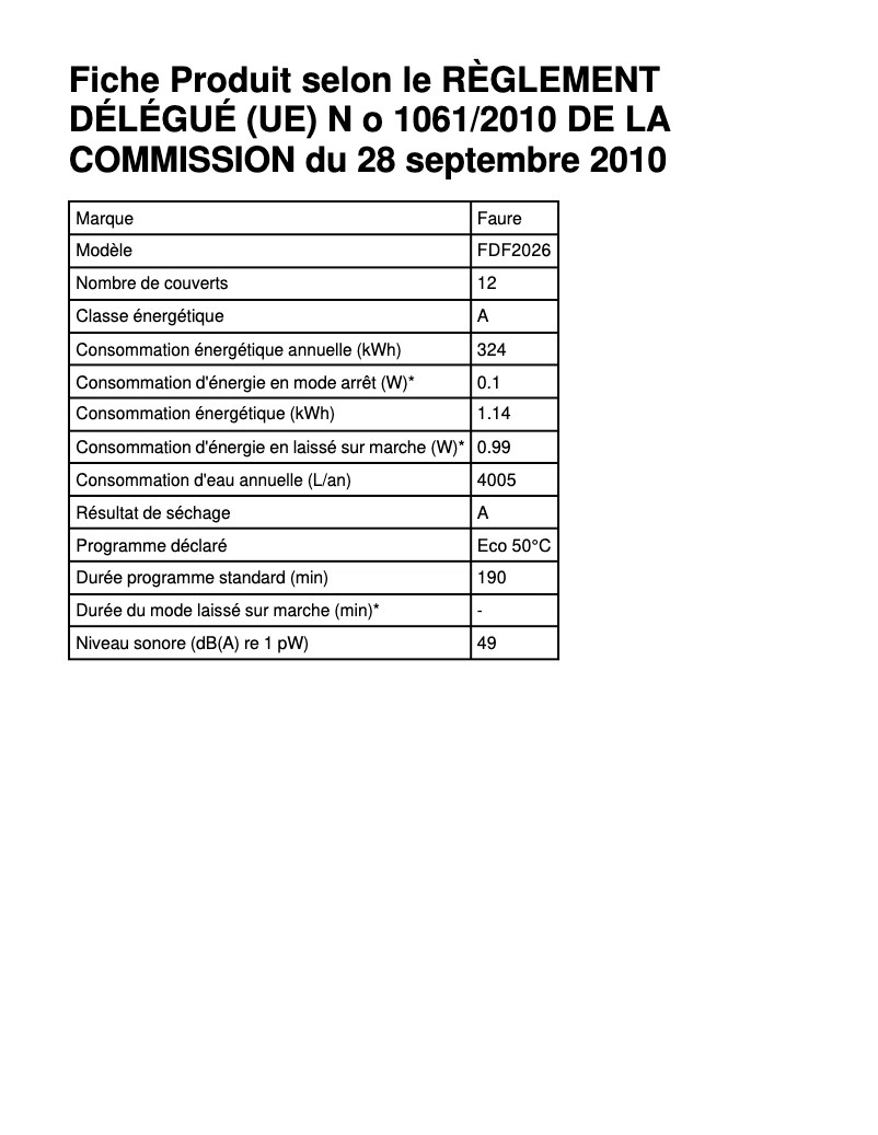 Page n°1 - Manuel utilisateur Faure FDF2026