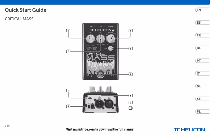 Page n°1 - Guide de démarrage rapide TC Helicon Critical Mass