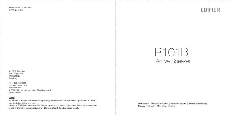 Image de la première page du manuel de l'appareil R101BT