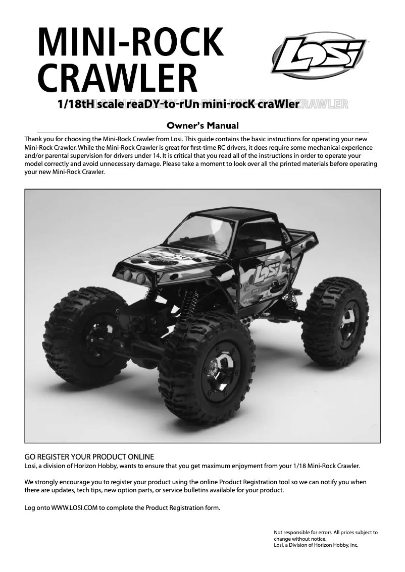 Image de la première page du manuel de l'appareil 1/18 Mini-Rock Crawler RTR