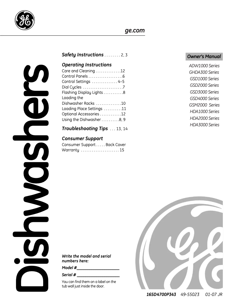 Page n°1 - Manuel d'utilisation et d'entretien GE GSD2000JWW