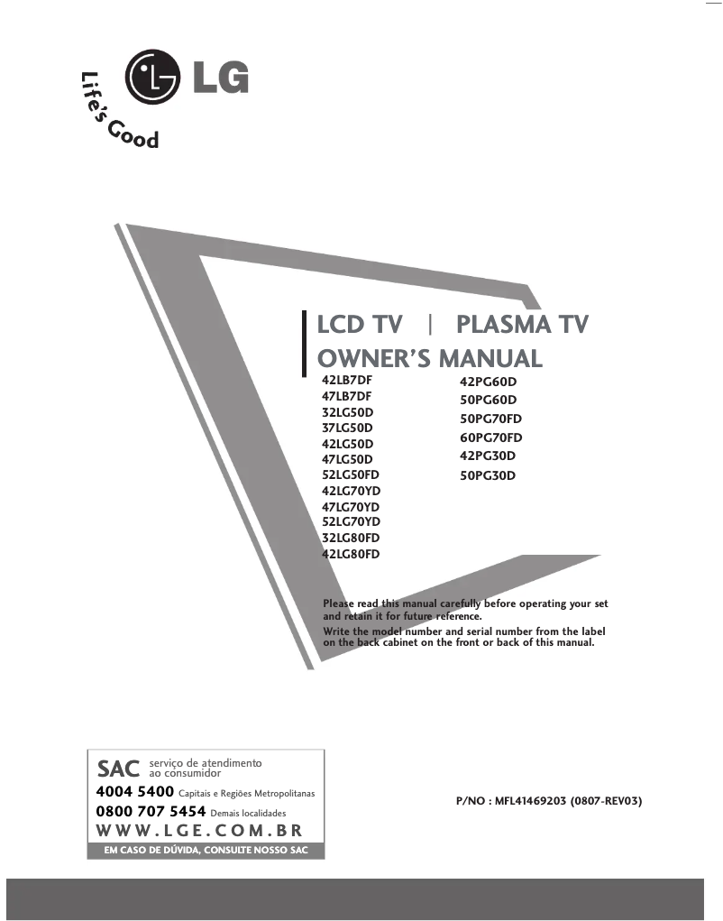 Page n°1 - Manuel utilisateur LG 37LG50D