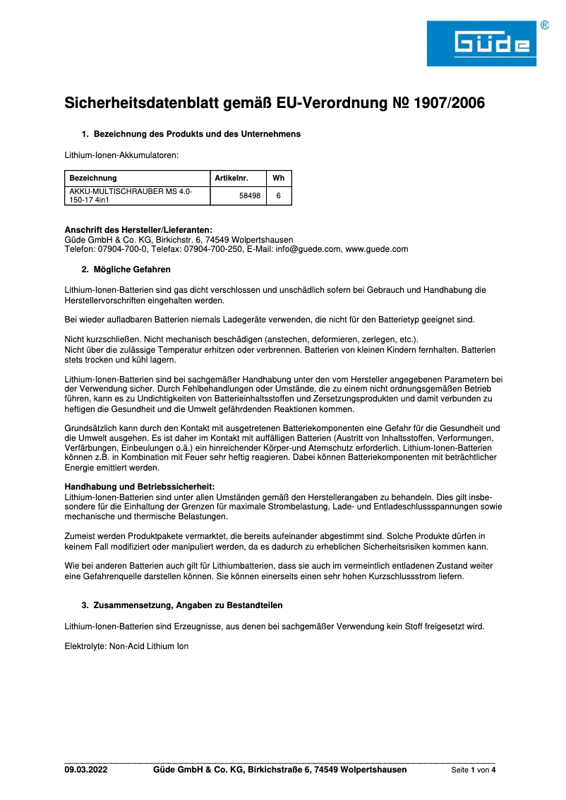 Image de la première page du manuel de l'appareil MS 4.0-150-17 4in1