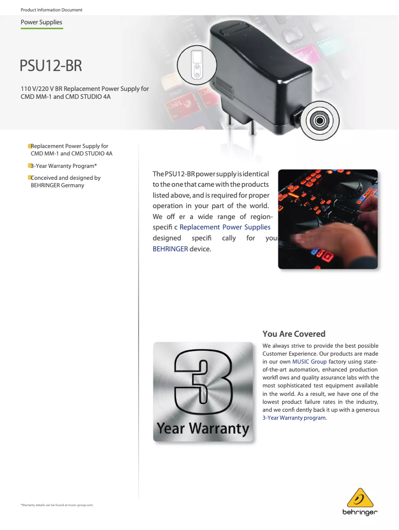 Page 1 de la notice Manuel utilisateur Behringer PSU12-BR