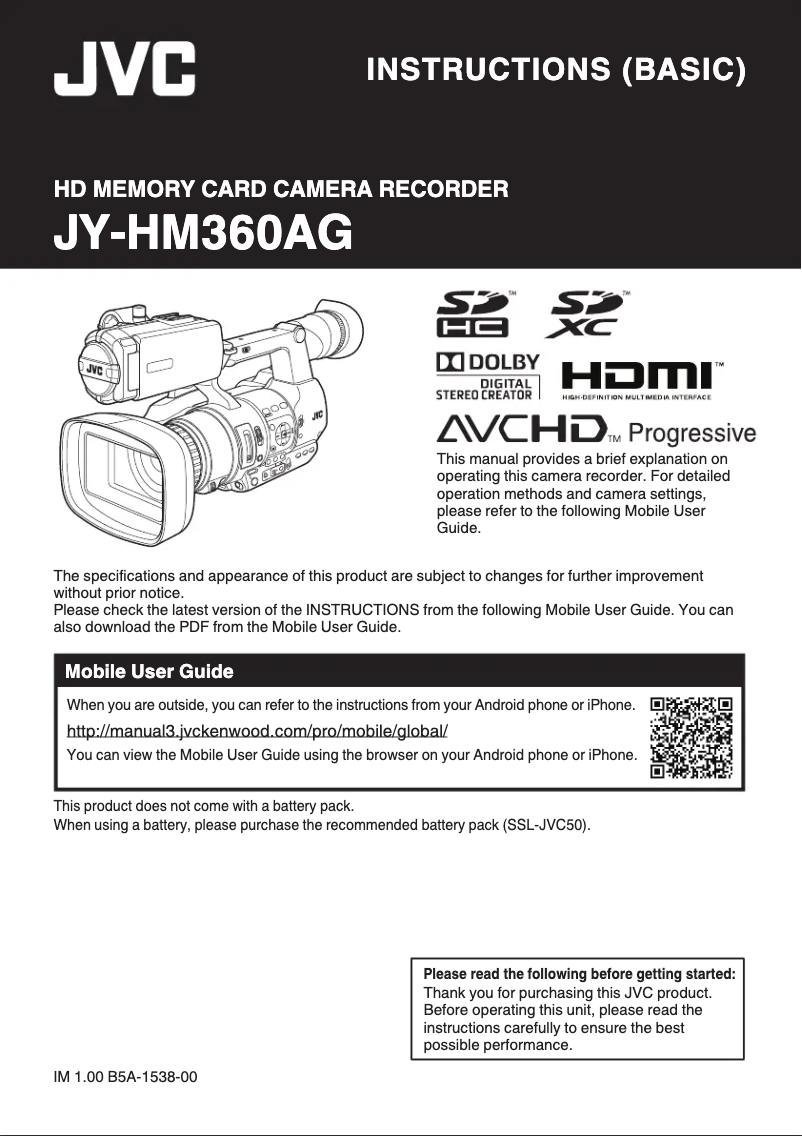 Page 1 de la notice Manuel utilisateur JVC JY-HM360AG