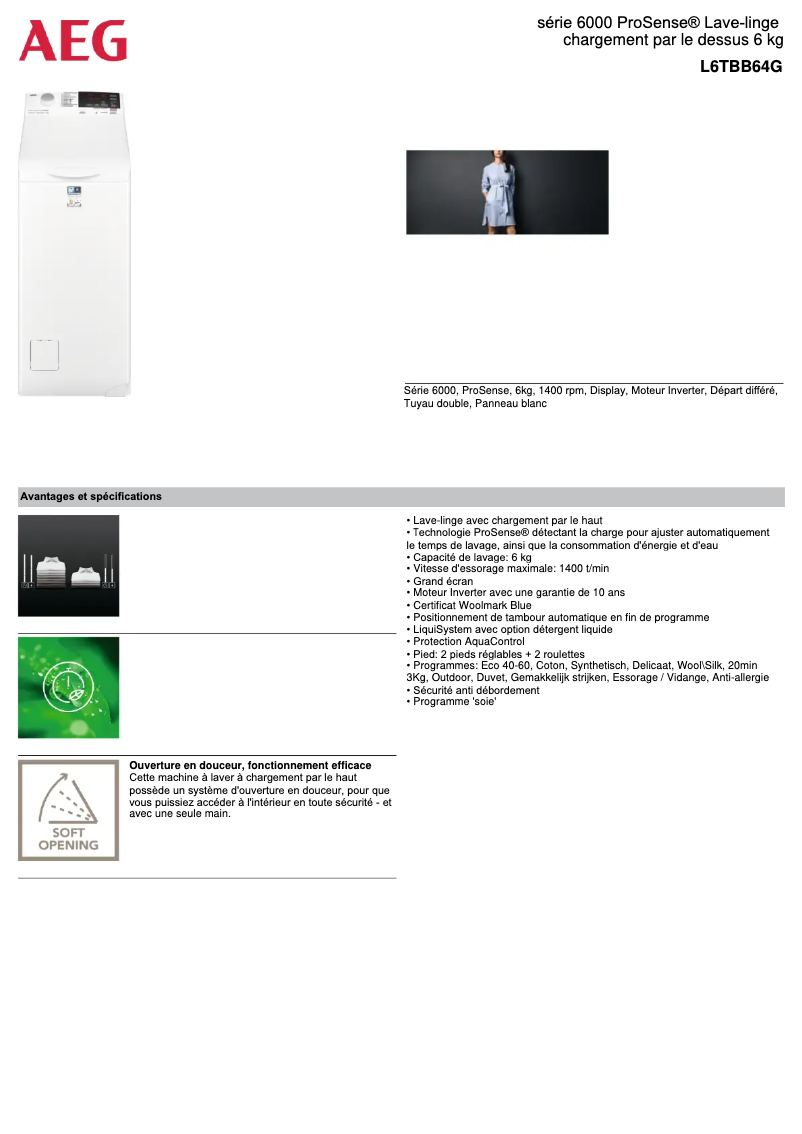 Page n°1 - Fiche technique AEG L6TBB64G