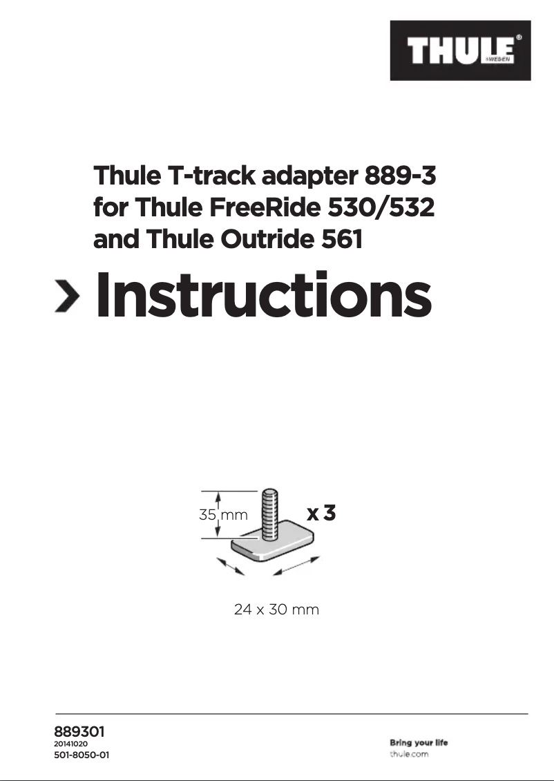 Page 1 de la notice Manuel utilisateur Thule T-track Adapter 889-3