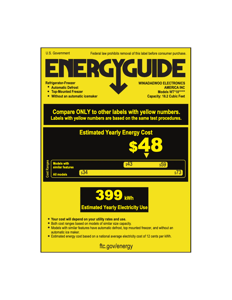 Page 1 de la notice Label énergétique Winia WTE18HSSMD