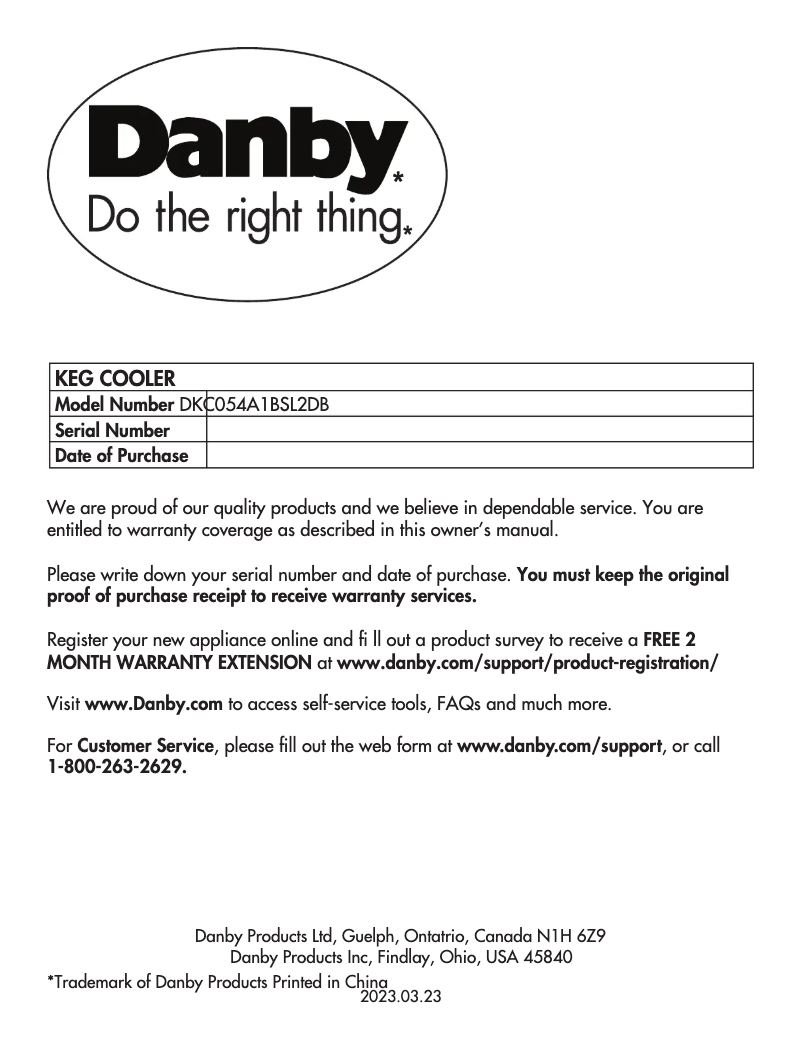 Page n°1 - Manuel utilisateur Danby DKC054A1BSL2DB