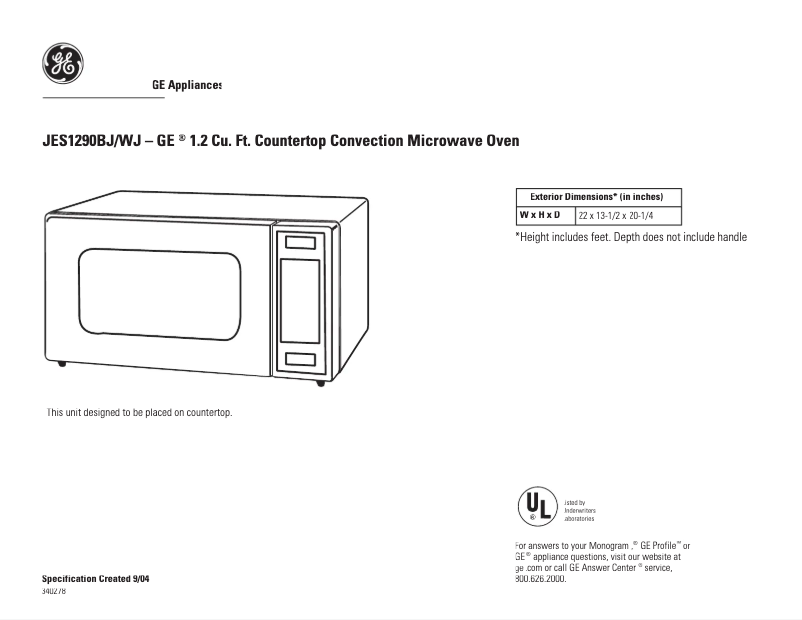 Página 1 del manual Ficha técnica GE JES1290BJ