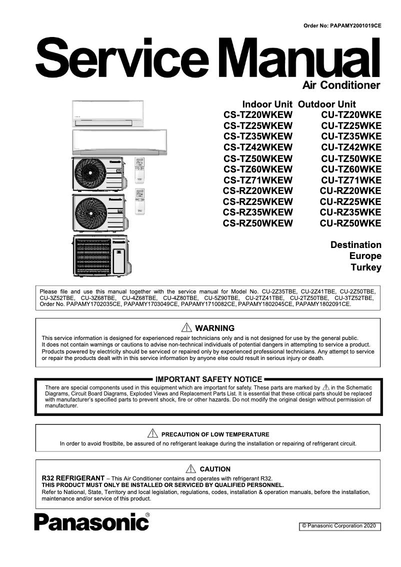 Page 1 de la notice Manuel utilisateur Panasonic CS-RZ35WKEW